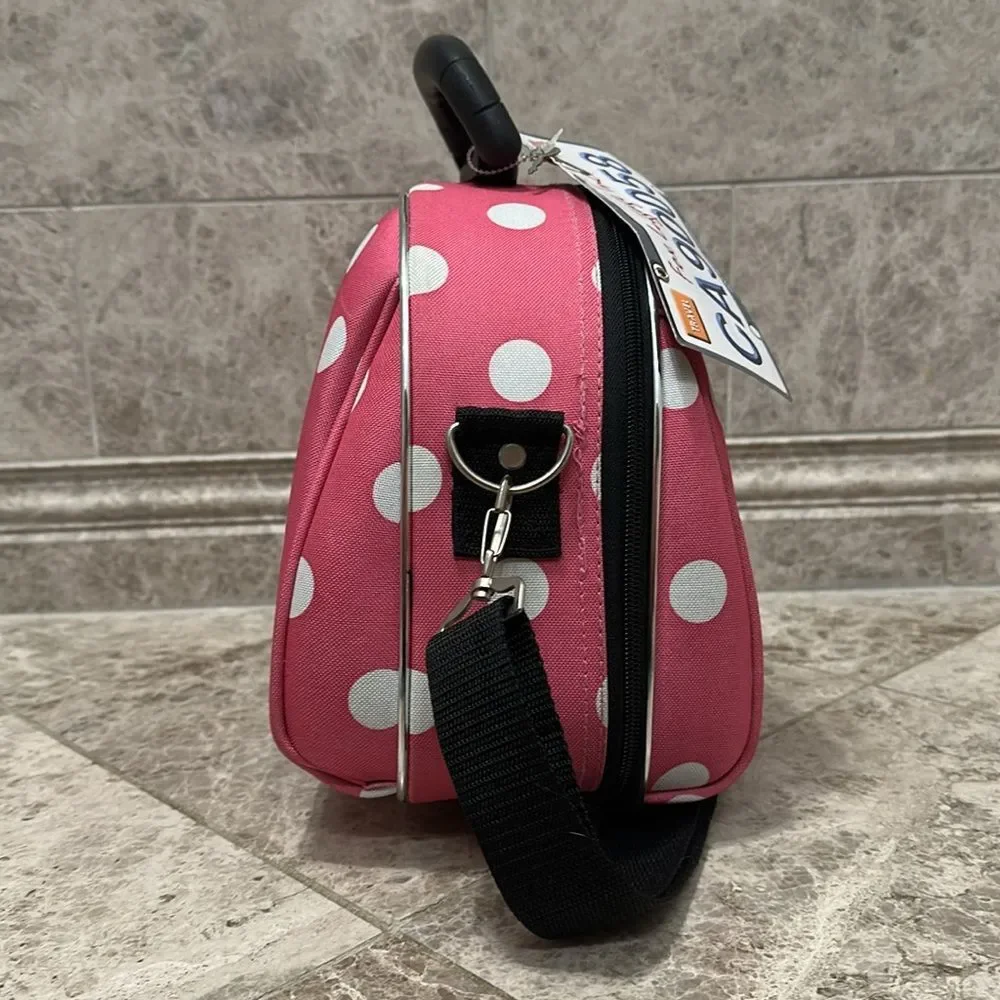 Rockland Luca Vergani Cosmetic Case NEW Pink Polka Dots Large Size